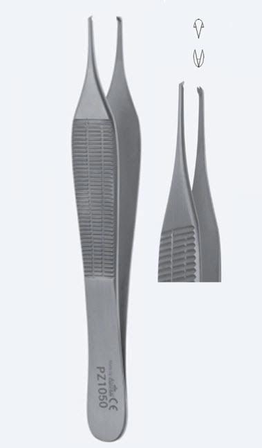 Пінцети Micro-Adson-Biemer, для тканин, делікат, прямі, кінчик 0,8 мм, 1 х 2 зубці у похилому полож, довж 120 мм. Бренд - Asanus Medizintechnik Gmb, Німеччина